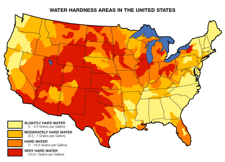 Water Hardness Map of the United States