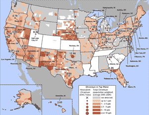US Map of Chromium 6 Water Levels