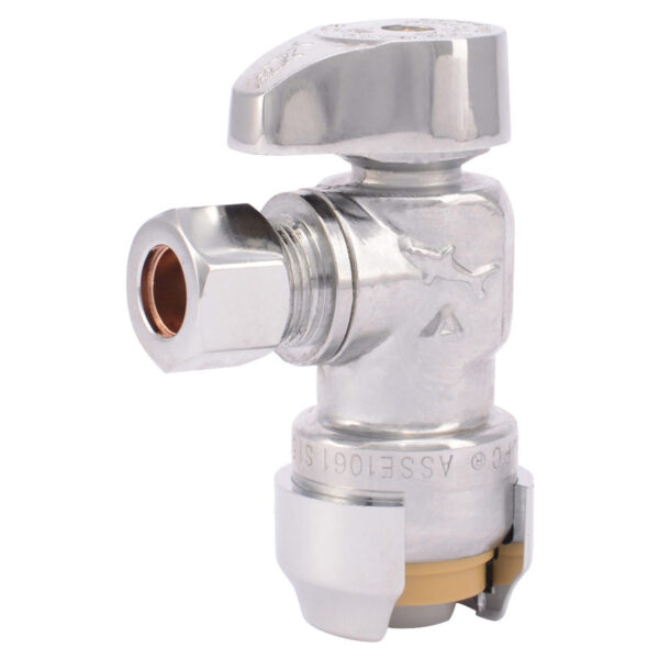 SharkBite 1/2" QC x 3/8" Comp Angle Stop, Lead Free Valve