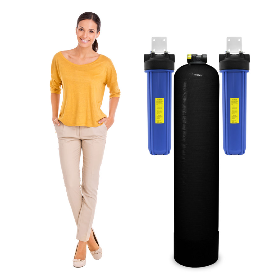 Non-Backwashing Whole House Carbon Water Filter (20" Full-Flow Housings Sediment Pre & Post Filters & 1" Ports)