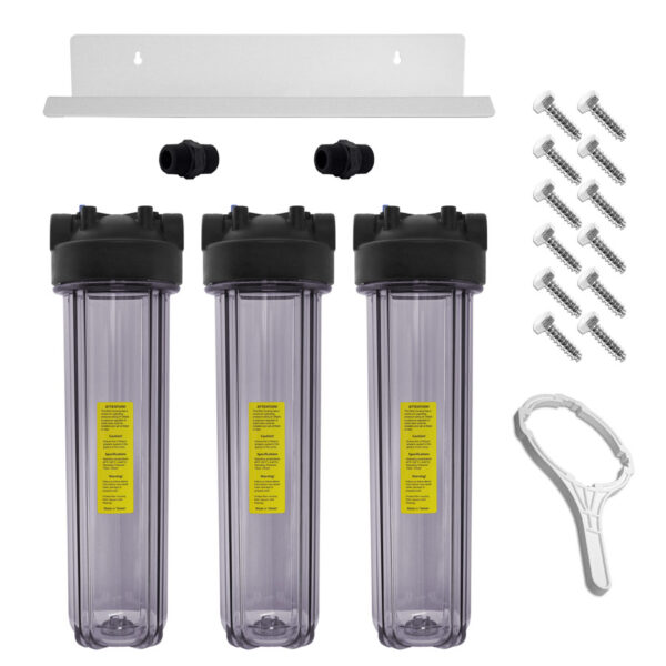 Clear Sediment Filter Housing Kit, Triple 20" x 4-1/2" Full Flow/BB