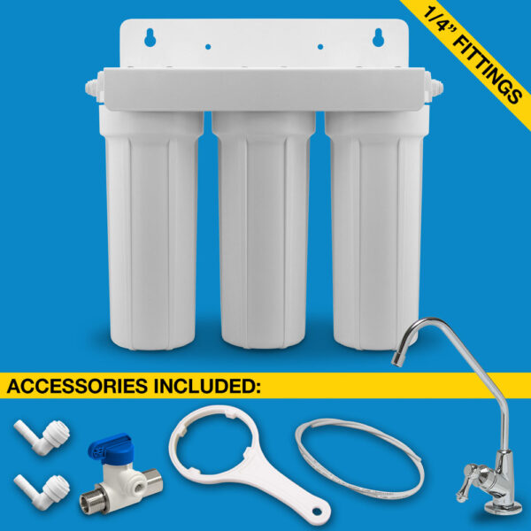 Triple Stage Under-sink Filter System w/ Faucet (H2O UCF-03-JG)