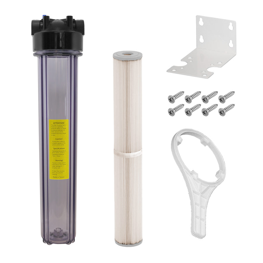 Ultraviolet Sterilizer 3/4" Ports System: 20" x 2-1/2" Clear 5 Micron Sediment Filter Kit