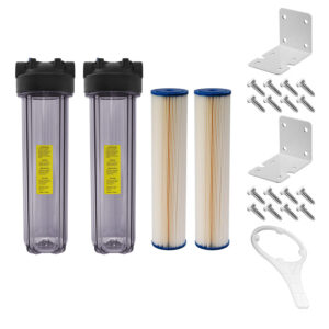 UV Light Sterilizer 1" Ports System: Dual 20" x 4-1/2" Clear 5 Micron Sediment Filter Kit