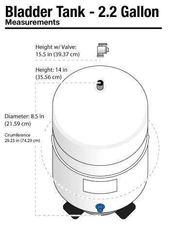 RO Tank Dimensions for the 2.2-Gallon Steel Bladder Tank - White